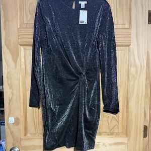 H&M size large silver metallic mini cocktail dress New With Tags!!!
